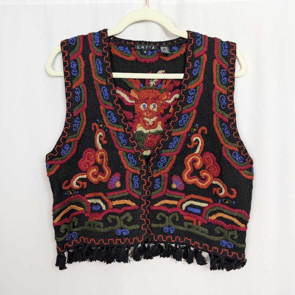 Vintage Rafia Dragon Embroidered Vest